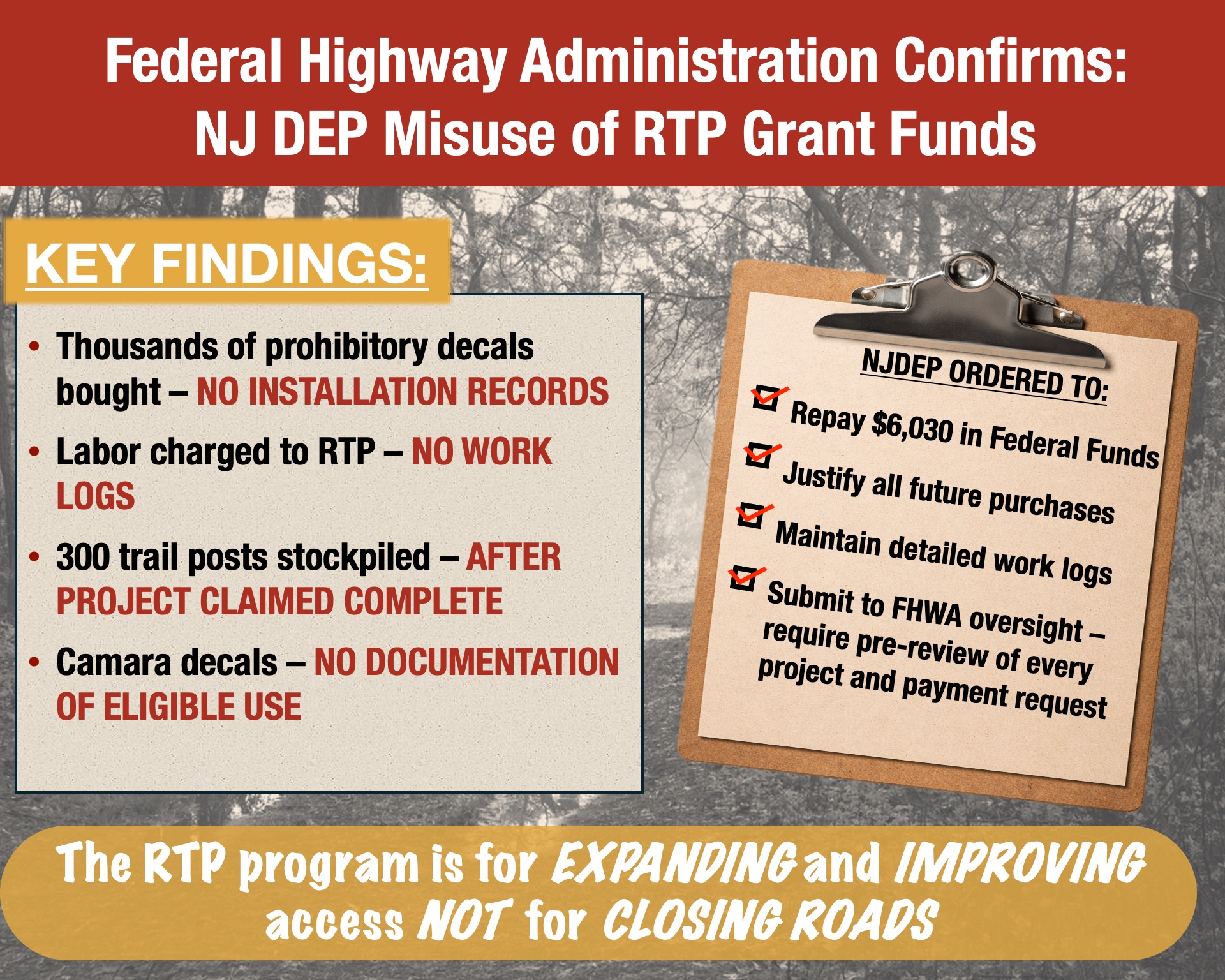 Federal Highway Administration Confirms: NJ DEP Misuse of RTP Grant Funds 